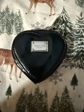 Michael Kors Black Patent Heart Coin Pouch Key Charm